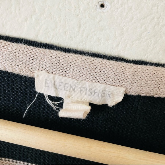 Eileen Fisher LARGE 100% organic linen beige black striped knit sweater - Picture 4 of 7